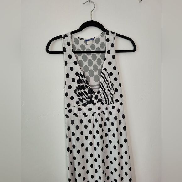 Blue Papaya Maxi Dress Polka Dot Black White Pinup Empire Waist Modest Small - Picture 6 of 9